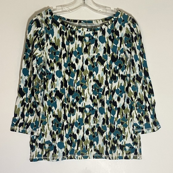 Madison Tops - Madison Organics Top Womens Medium Blue Floral Knit Stretch 3/4 Sleeve Casual M